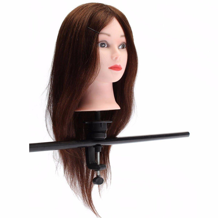 20" Brown 90% Human Hair Hairdressing Training Head Mannequin Model Braiding Practice Salon Clamp - MRSLM