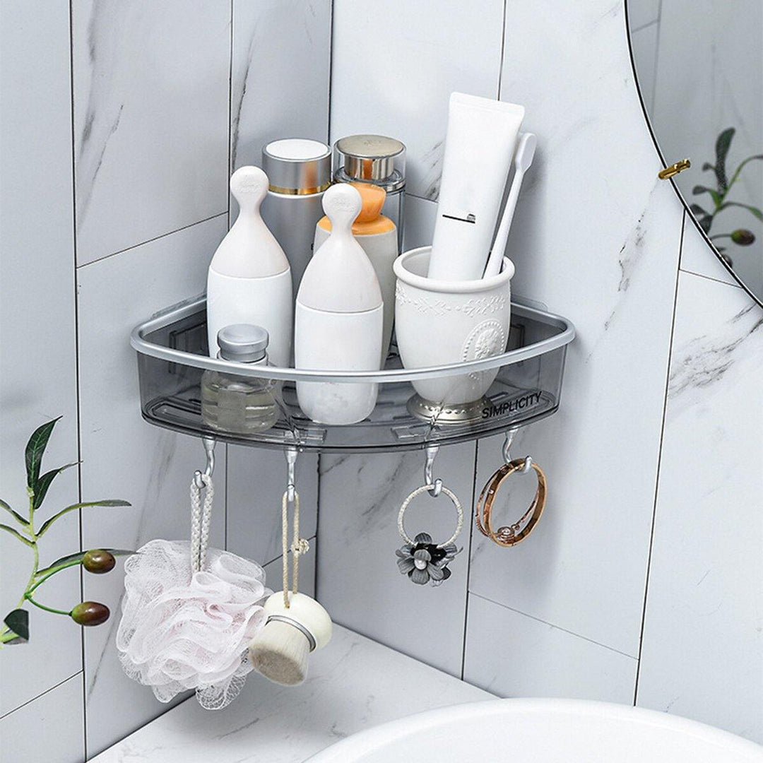 Bathroom Triangular Shower Shelf Corner Bath Storage Holder Rack With Hooker - MRSLM