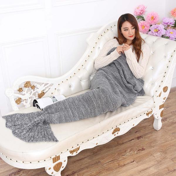 180x90CM Yarn Knitting Mermaid Tail Blanket Cashmese-like Warm Super Soft Sleep Bag Bed Mat - MRSLM