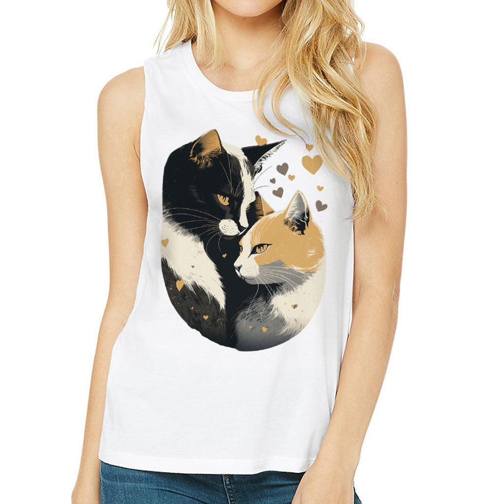 Cat Love Women's Muscle Tank - Couple Style Tank Top - Printed Workout Tank - MRSLM